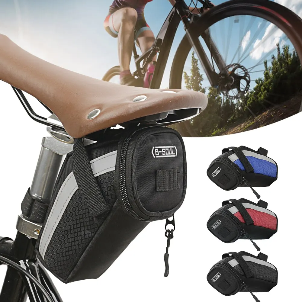 Велосипедная седельная сумка объемом 1 л для небольшого хранения, черная Задняя сумка для велосипедного сиденья, набор аксессуаров, инструмент, светоотражающие аксессуары для велоспорта . ' - ' . 0