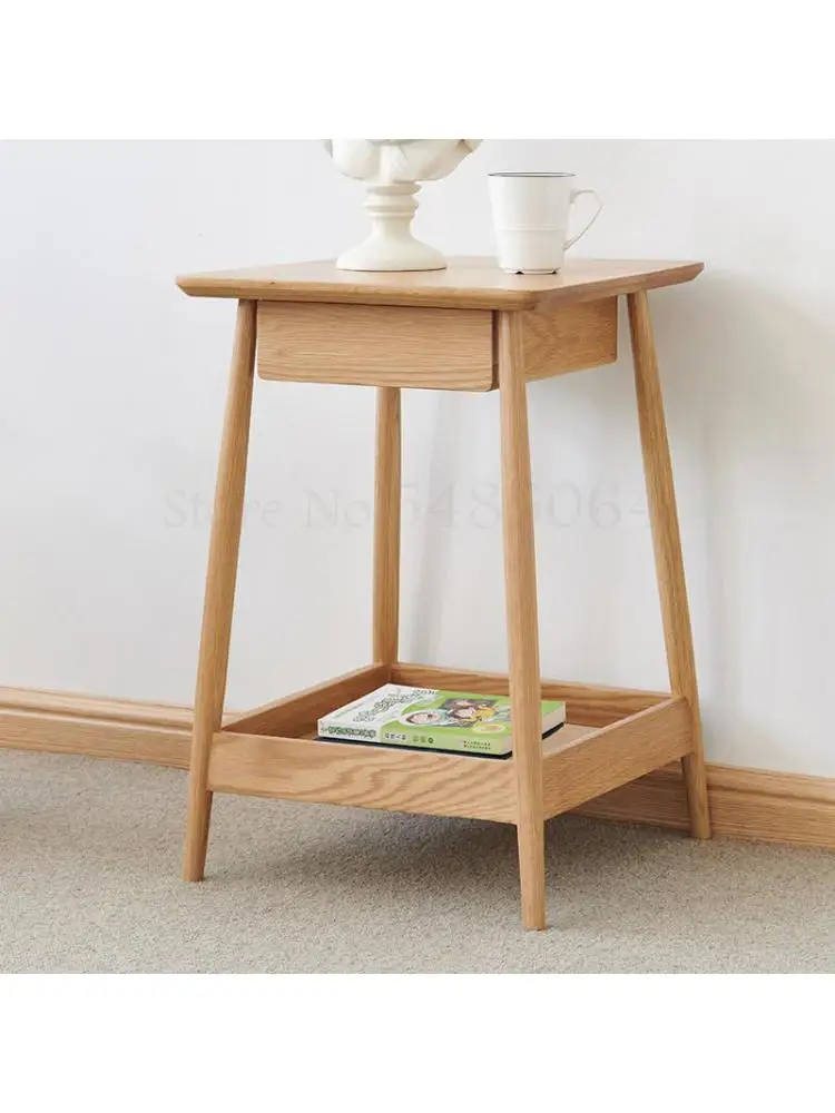 Прикроватный столик из массива дерева Nordic Log Простой Современный Дубовый шкаф для хранения в маленькой квартире Приставной столик A2021 . ' - ' . 0