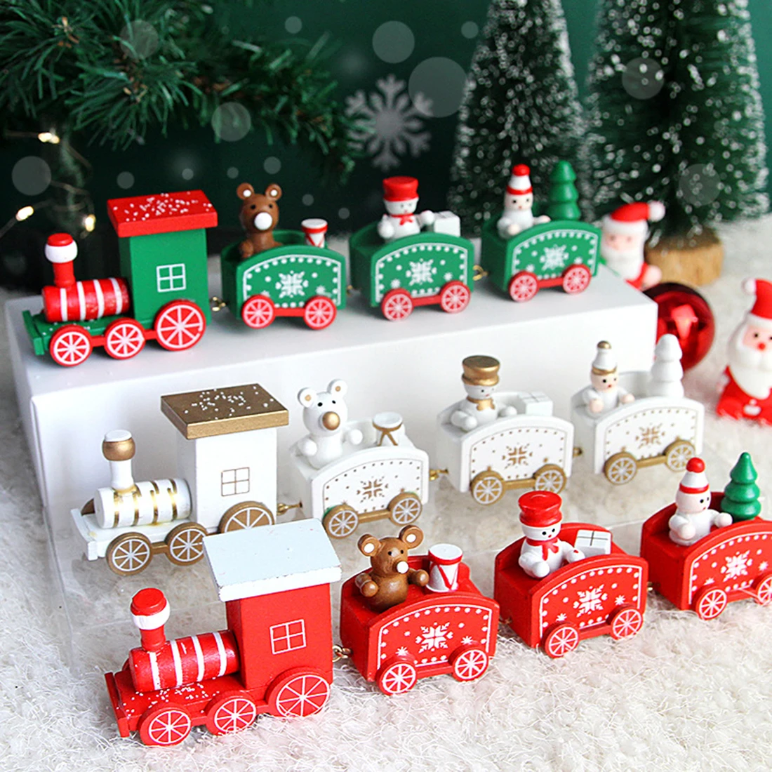 Рождественский орнамент в виде деревянного поезда, Веселое Рождественское украшение для домашнего стола 2023 Рождественские подарки Noel Natal Navidad С Новым Годом . ' - ' . 0