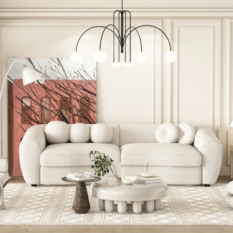Современный изогнутый диван 87,7 дюйма, диван с мягкой Спинкой и 5 Декоративными Подушками, Диван из Плюшевой Ткани, для мебели гостиной . ' - ' . 0