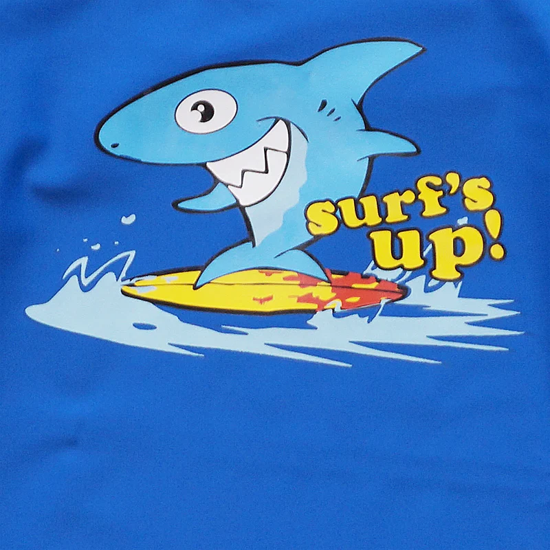 UPF50 + Синий купальник для мальчиков с мультяшной акулой, защита от сыпи, комплект из 2 предметов, детские купальники с длинными рукавами, детские купальные костюмы, пляжная одежда, лето . ' - ' . 1