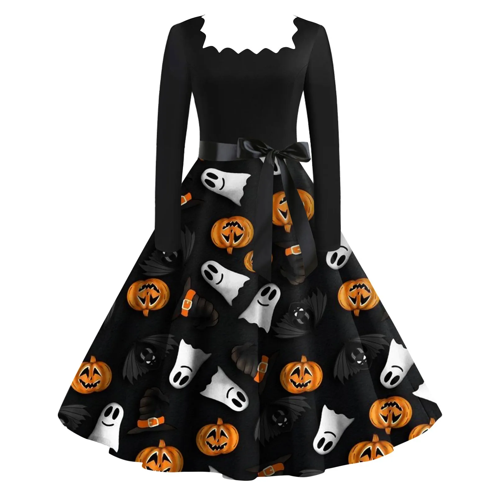 Женское винтажное классическое платье с длинным рукавом на Хэллоуин, черный халат с широкими рукавами, винтажное женское платье с готическим принтом летучей мыши, женское платье на Хэллоуин . ' - ' . 1