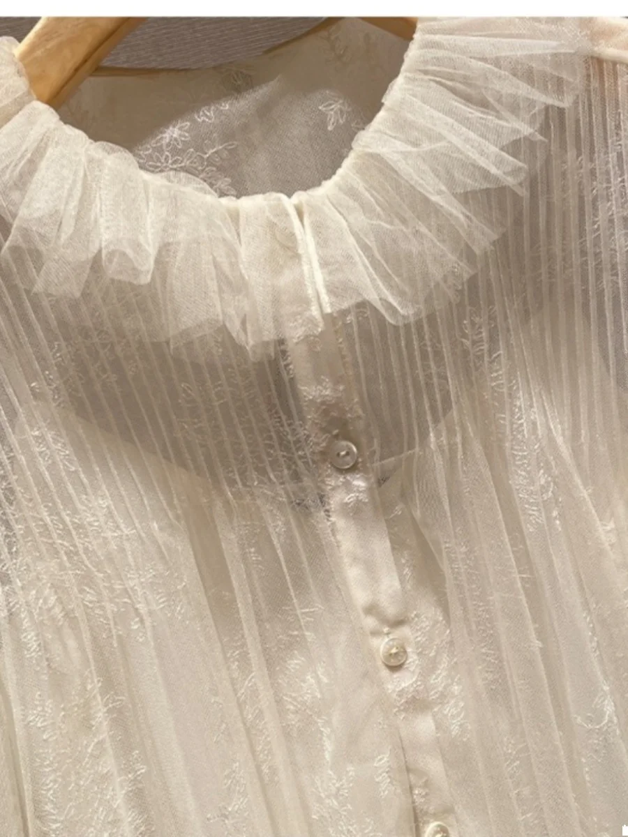 Новая осенняя одежда 2023 года Женское платье свободного темперамента для девочек, кружевное сетчатое платье с воротником в виде лотоса, платье в сказочном стиле для женщин . ' - ' . 1