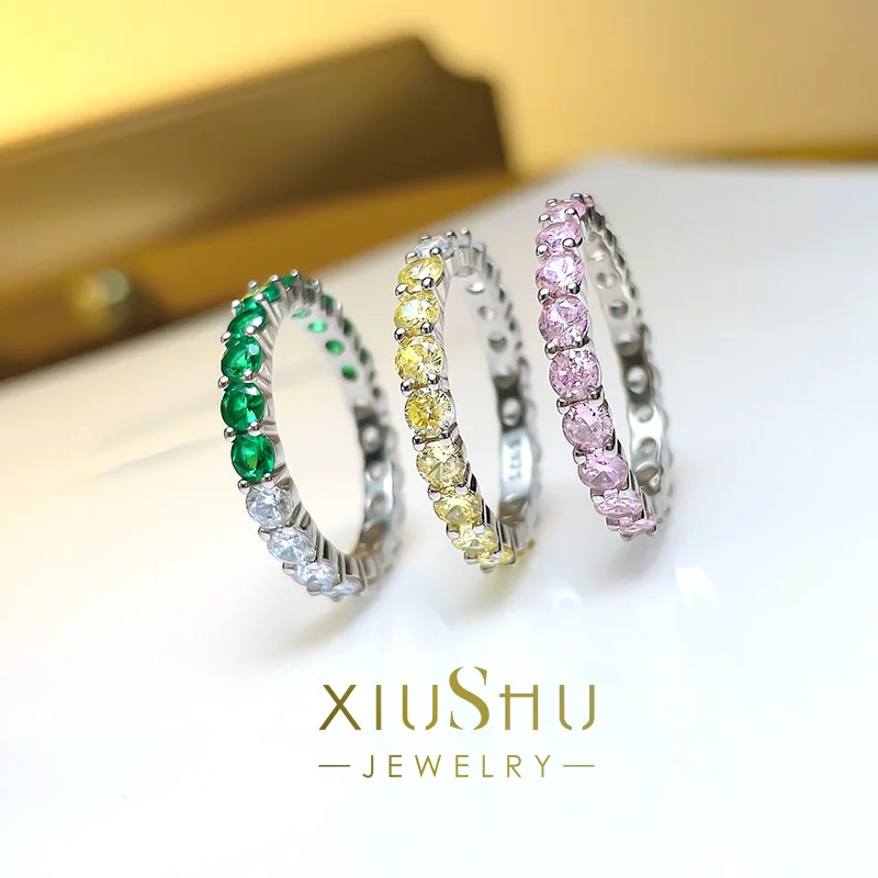 Новое серебряное кольцо S925 с белым зеленым цирконом и полным бриллиантом, модное европейское и американское кольцо . ' - ' . 1