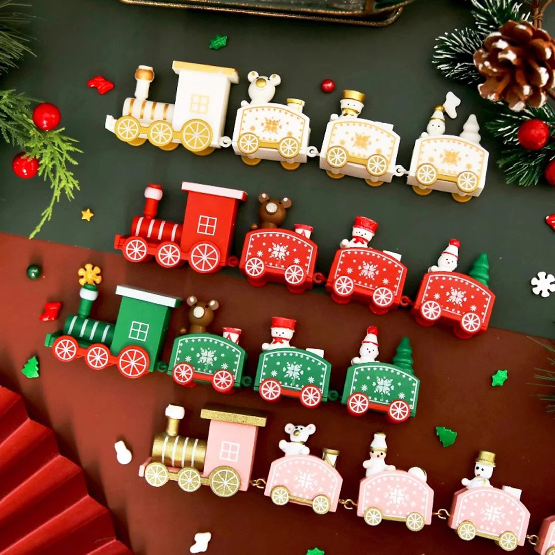 Рождественский орнамент в виде деревянного поезда, Веселое Рождественское украшение для домашнего стола 2023 Рождественские подарки Noel Natal Navidad С Новым Годом . ' - ' . 1