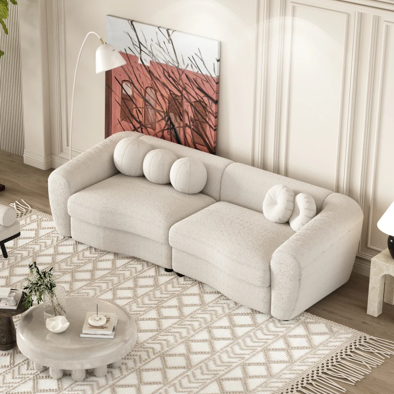 Современный изогнутый диван 87,7 дюйма, диван с мягкой Спинкой и 5 Декоративными Подушками, Диван из Плюшевой Ткани, для мебели гостиной . ' - ' . 1