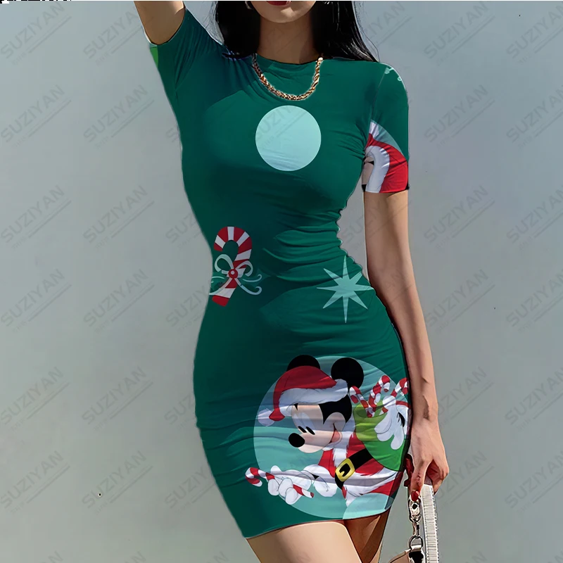 2023 Новое женское платье с короткими рукавами и круглым вырезом, облегающее платье с элегантным темпераментом и повседневной 3D-печатью Disney party dress . ' - ' . 2