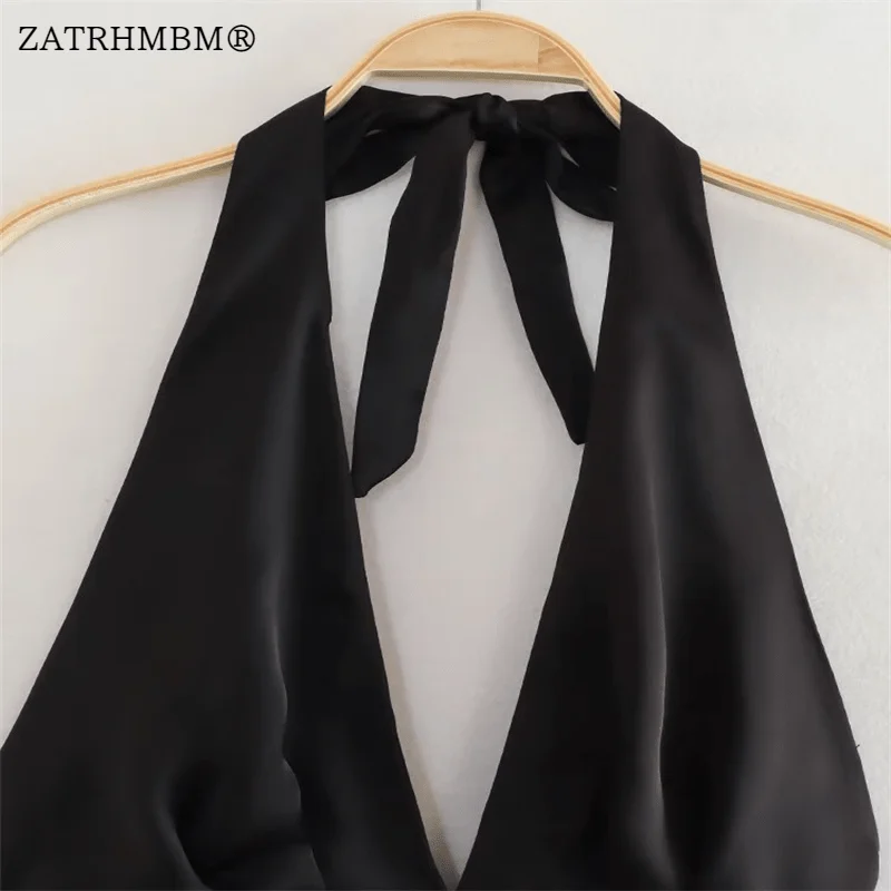 ZATRHMBM Женское Летнее Модное Черное платье с бретелькой на шее 2023, Винтажные женские платья без рукавов с открытой спиной, Vestidos Mujer . ' - ' . 2