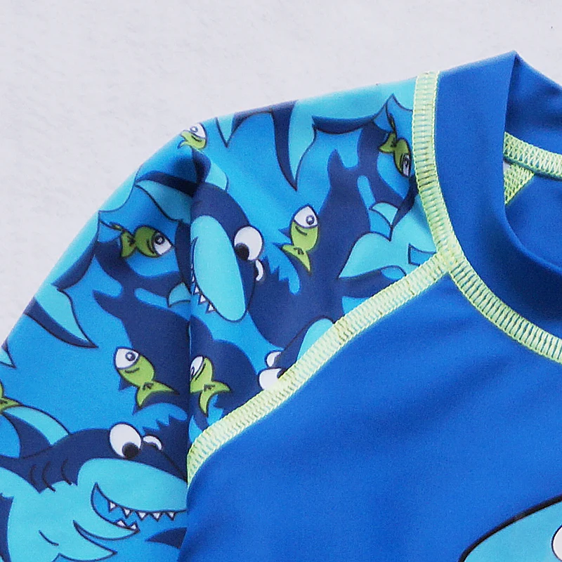 UPF50 + Синий купальник для мальчиков с мультяшной акулой, защита от сыпи, комплект из 2 предметов, детские купальники с длинными рукавами, детские купальные костюмы, пляжная одежда, лето . ' - ' . 3
