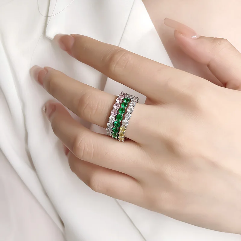 Новое серебряное кольцо S925 с белым зеленым цирконом и полным бриллиантом, модное европейское и американское кольцо . ' - ' . 3
