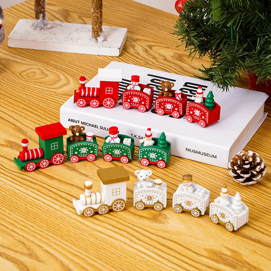 Рождественский орнамент в виде деревянного поезда, Веселое Рождественское украшение для домашнего стола 2023 Рождественские подарки Noel Natal Navidad С Новым Годом . ' - ' . 3