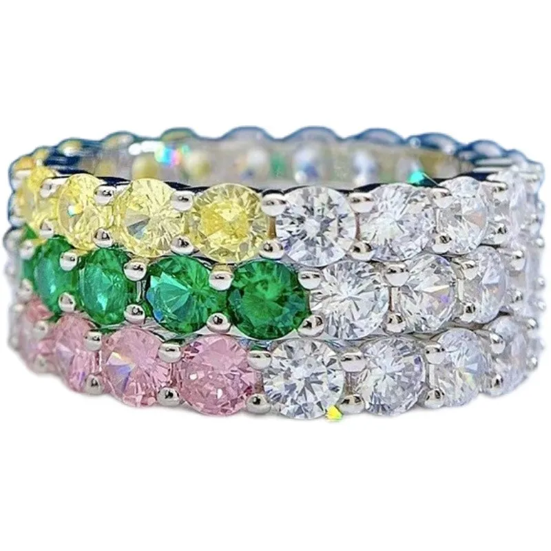 Новое серебряное кольцо S925 с белым зеленым цирконом и полным бриллиантом, модное европейское и американское кольцо . ' - ' . 4