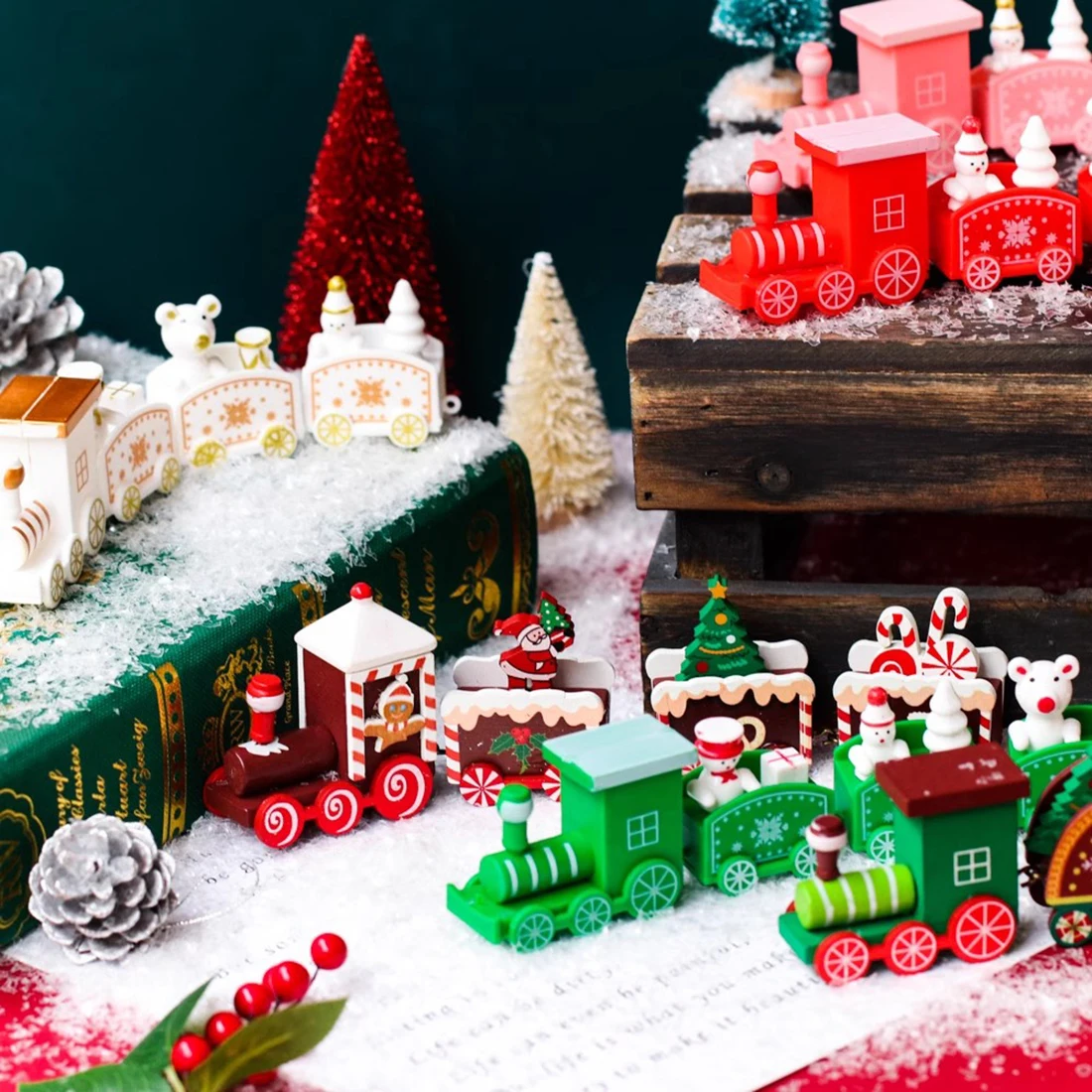 Рождественский орнамент в виде деревянного поезда, Веселое Рождественское украшение для домашнего стола 2023 Рождественские подарки Noel Natal Navidad С Новым Годом . ' - ' . 4