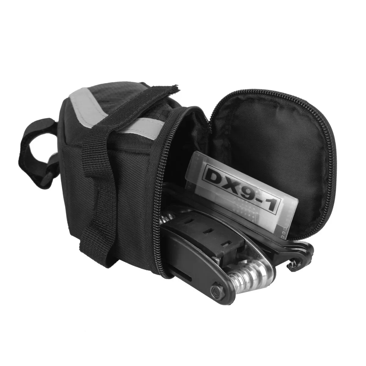 Велосипедная седельная сумка объемом 1 л для небольшого хранения, черная Задняя сумка для велосипедного сиденья, набор аксессуаров, инструмент, светоотражающие аксессуары для велоспорта . ' - ' . 5