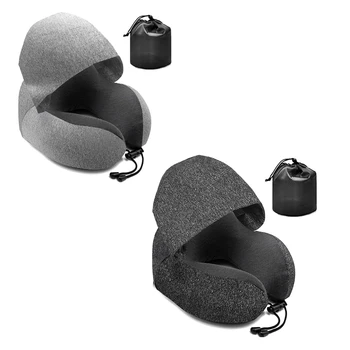 1 ШТ. Дорожная подушка с капюшоном, U-образная подушка для шеи, подушки для сна в полдень со шляпой серого цвета