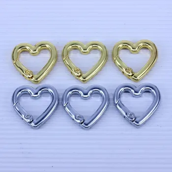 10шт золотисто-серебряная пружинная застежка в виде сердца, открытый сердечный пружинный затвор, сердечные застежки, 21 мм