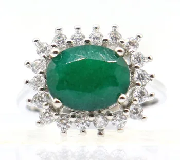 16x14mm Горячее Надувательство Классический Прямоугольный Драгоценный Камень Зеленый Изумруд Белый CZ Для повседневной носки Серебряное кольцо