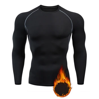 2023 Зимняя футболка для бега из теплого флиса с длинным рукавом, мужская быстросохнущая эластичная футболка для фитнеса с круглым вырезом, спортивная одежда, футболки