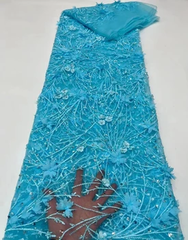 3D Свадебная кружевная ткань в Африканском стиле, тюль, Блестящие Хрустальные свадебные платья 2023, Высококачественная Нигерийская сетка, расшитая бисером, Французская сетка