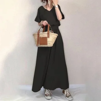 4-цветное Японско-Корейское Платье Для Похудения Для Женщин, Лето 2023, Новый Стиль, Однотонное Длинное Платье Для женщин, Однотонный Комплект Y2k