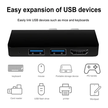 6-в-1 USB3.0 Концентратор Type-C с разъемом HDMI, совместимый с SD для microSD USB-концентратор-расширитель Высокоскоростной передачи данных для Surface Pro 8/9/X