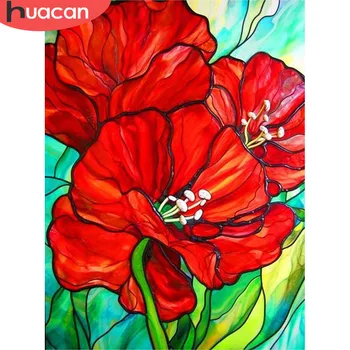 HUACAN Раскраска по номерам Цветок Своими Руками Акриловая Абстрактная картина Рисунок на холсте Мак 60x75 см Украшение для дома Настенное произведение искусства