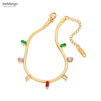 JeeMango Сверкающие разноцветные браслеты-цепочки из кубического циркония в виде змеи для женщин и девочек, Свадебное колье-чокер из нержавеющей стали, ожерелье JB22102