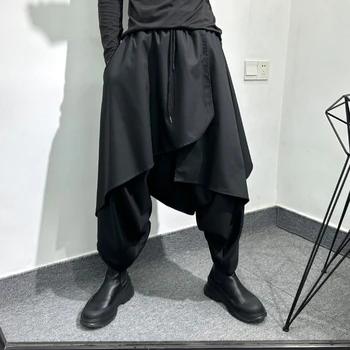 SuperAen Темный дизайн, нерегулярные поддельные два свободных шаровара, Японские женские брюки с большой промежностью