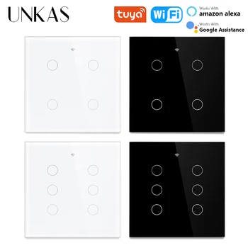 UNKAS Tuya Бразилия 4x4 WiFi 4/6 Банд, настенный выключатель света, сенсорный прерыватель для умного дома, Работа с Alexa Google Home