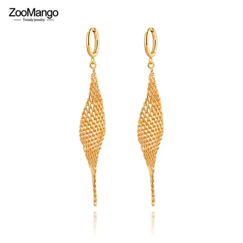 ZooMango Модные серьги-кольца геометрической сетчатой формы из нержавеющей стали, 18-Каратные позолоченные танцевальные серьги, ювелирные изделия для женщин и девочек ZE22121