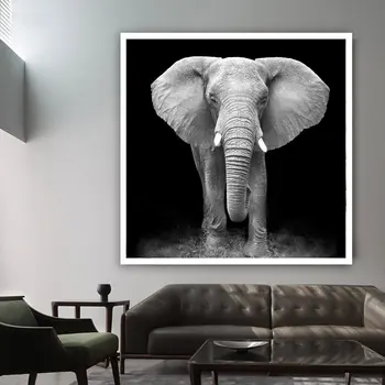 Абстрактный художественный плакат с животными-слонами, картина на холсте, современные черные настенные принты, картина для украшения дома в гостиной