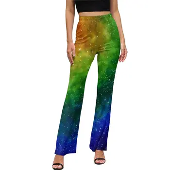 Брюки Rainbow Galaxy с красочным принтом, модные расклешенные брюки, летние женские узкие брюки Harajuku с рисунком