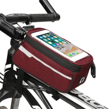 Велосипедная сумка, сумка для велосипедного телефона, водонепроницаемая сумка для руля MTB велосипеда с отверстием для наушников, осязаемая сумка для телефона