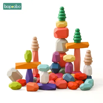 Детская Радужная Деревянная игрушка, строительный блок, Цветной камень, Обучающие игры Монтессори на балансировку, Игрушка для малышей, коробка подарков для рождения детей