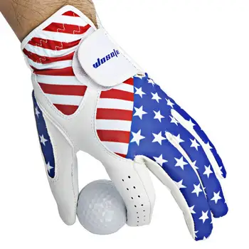Дышащая перчатка для гольфа, мужская перчатка для гольфа с регулируемой застежкой, с рисунком американского флага, прочная синтетика для левой руки