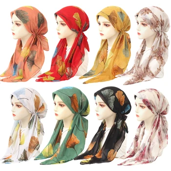 Женская Мусульманская шапка-платок с цветочным принтом, Модный Внутренний Хиджаб, Шапочка-тюрбан, Индийские головные уборы для леди