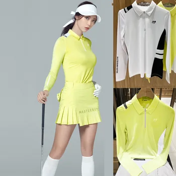 Женская футболка для гольфа, Впитывающая пот, Солнцезащитный крем, Эластичная футболка с длинным рукавом, Быстросохнущая, Дышащий Спортивный топ из ледяного шелка