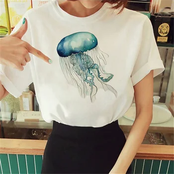 женская футболка с медузой, японская уличная одежда, топ для девочек, манга, харадзюку, графическая одежда