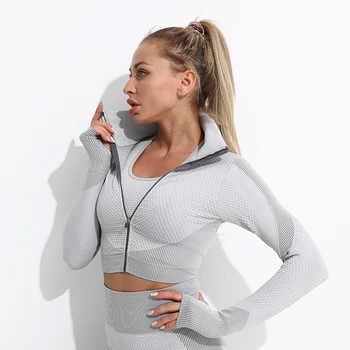 Женские топы для йоги на молнии, тренировочная куртка для бега с отверстиями для большого пальца, эластичные топы, спортивная одежда для занятий спортом на открытом воздухе, спортивная одежда для спортзала