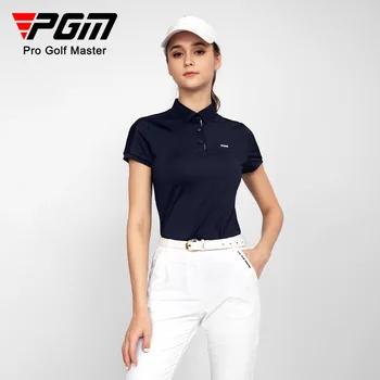 Женские футболки для гольфа PGM с коротким рукавом, женская одежда, защищающая от пота, Дышащая летняя быстросохнущая одежда для гольфа для женщин YF556