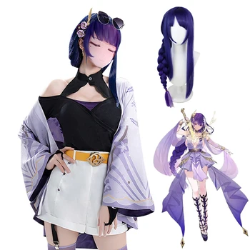 Женский костюм для косплея Genshin Impact Game, фиолетовый парик Вельзевула, сексуальный топ и юбка, костюмы Comic Con, Парики, реквизит, одежда из аниме
