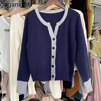 Женский свитер Gaganight с V образным вырезом в тон по темпераменту, Корейская версия 2023 года, Новый Свободный кардиган на пуговицах ранней осени