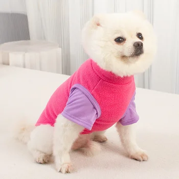 Жилет для домашних животных, теплая прочная рубашка с короткими рукавами для собак, футболка с воротником-стойкой, одежда для собак из искусственного флиса, осень-зима