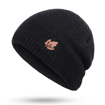 Зимние мужские вязаные шапки из теплого хлопка Унисекс, новый модный тренд, брендовые кепки из кожи кленового листа, стандартная шапочка для мужчин