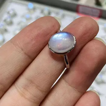 Кольцо с натуральным овальным лунным камнем Простые синие обручальные кольца с драгоценными камнями для женщин