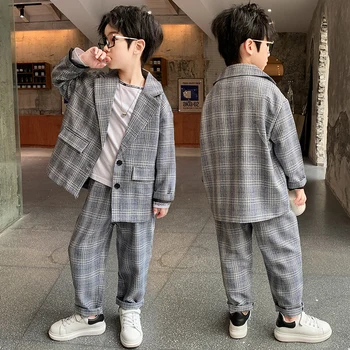 Корейские дети мальчики комплект одежды осень мода повседневная пальто+брюки 2шт 4-15 детей наряды, хип хоп Детская одежда для мальчиков для девочек