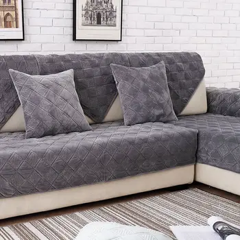 Короткое плюшевое полотенце для дивана серого цвета, европейский стеганый чехол для дивана, устойчивый к скольжению, европейский чехол для дивана для гостиной