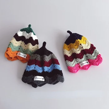 Мода Украшает Детскую вязаную шапку Контрастного цвета в волнистую полоску, вязаную крючком шапочку-бини для мальчиков и девочек 2-7 лет, шапочку-ушанку, тюбетейки