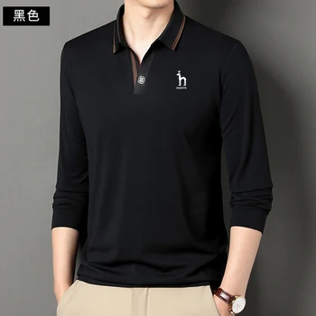Модное поло, весенне-осенний деловой повседневный пуловер с длинным рукавом, нижняя рубашка, мужская футболка HAZZYS с длинным рукавом