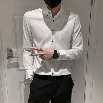 Мужская весна 2022 года в британском стиле, высококачественные повседневные деловые рубашки/мужские приталенные платья, блузки, сорочки Homme, большие размеры 2XL